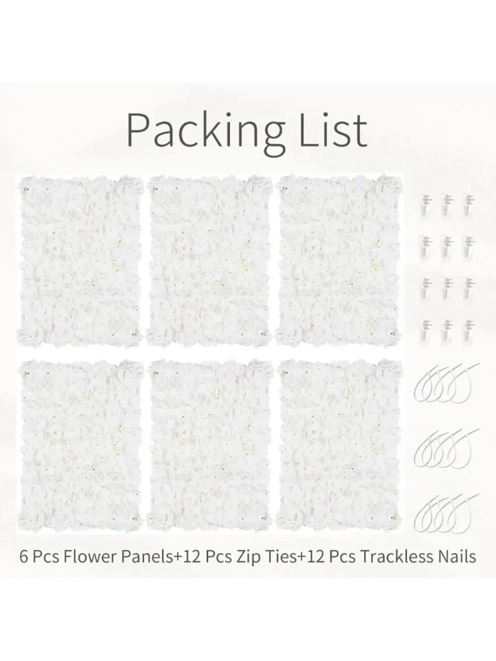 Set of 6 White Artificial Flower Wall Panels - 24x16 Inch Floral Decor